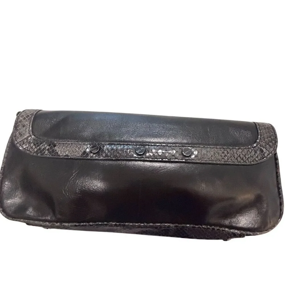 Tory Burch Women's Black Leather Clutch‎ with Snakeskin Trim